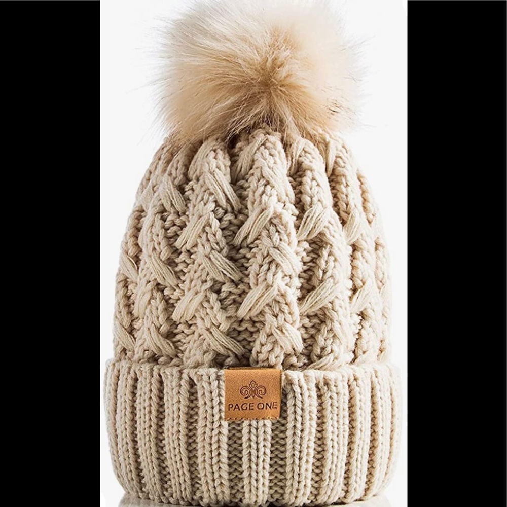 Womens Winter Ribbed Chunky Cable Knit Pompom Soft Warm Hat